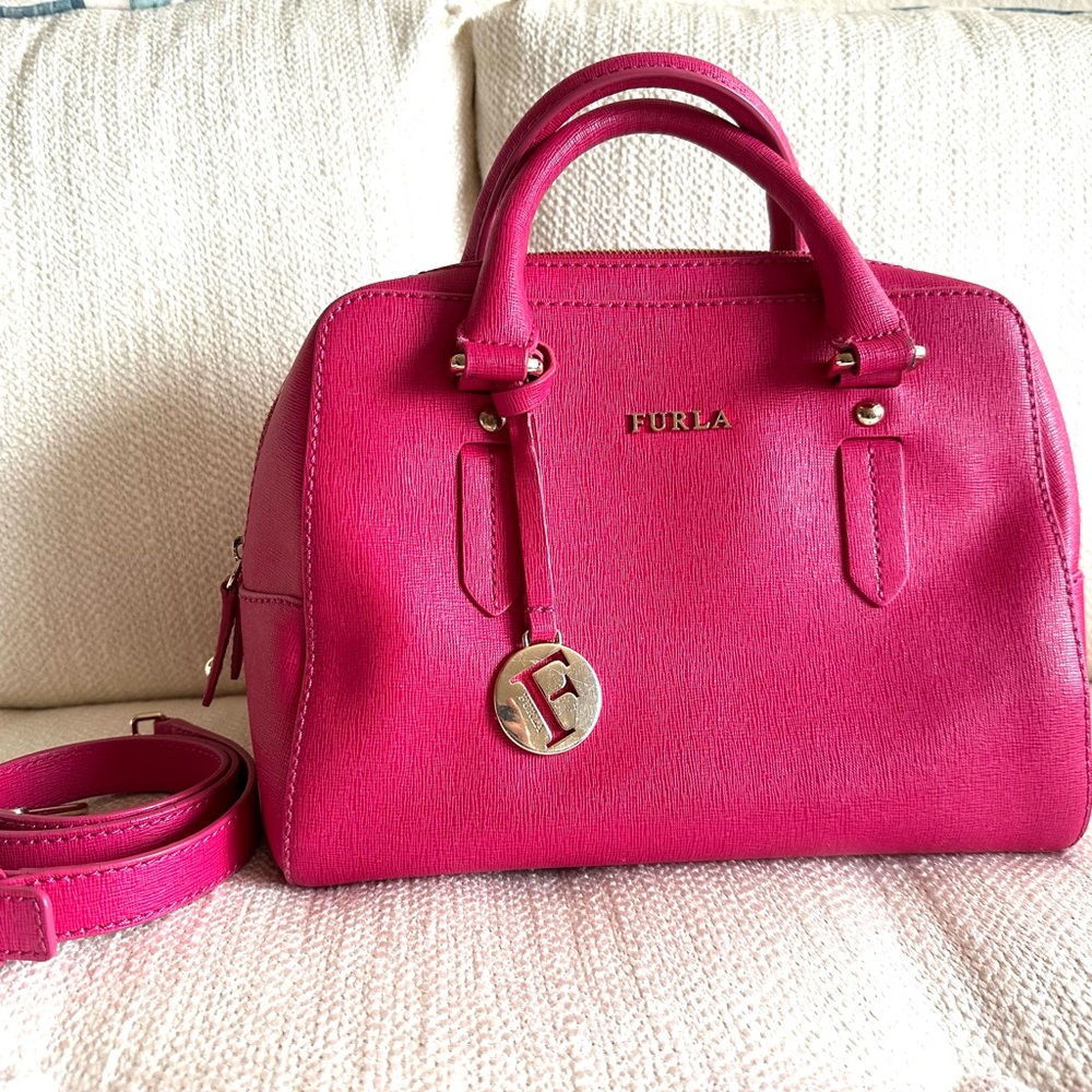 Furla Saffiano Fuschia Leather Handbag